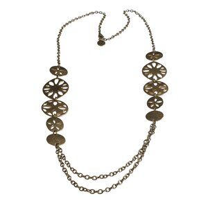 The Sak Gold Tone Cutout Oval Link Long Necklace Layered Chain Lobster Clasp